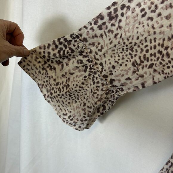 Lola Australia Ivory Brown Leopard Print V-Neck 3/4 Sleeve Tiered Dress Size M - Picture 7 of 12